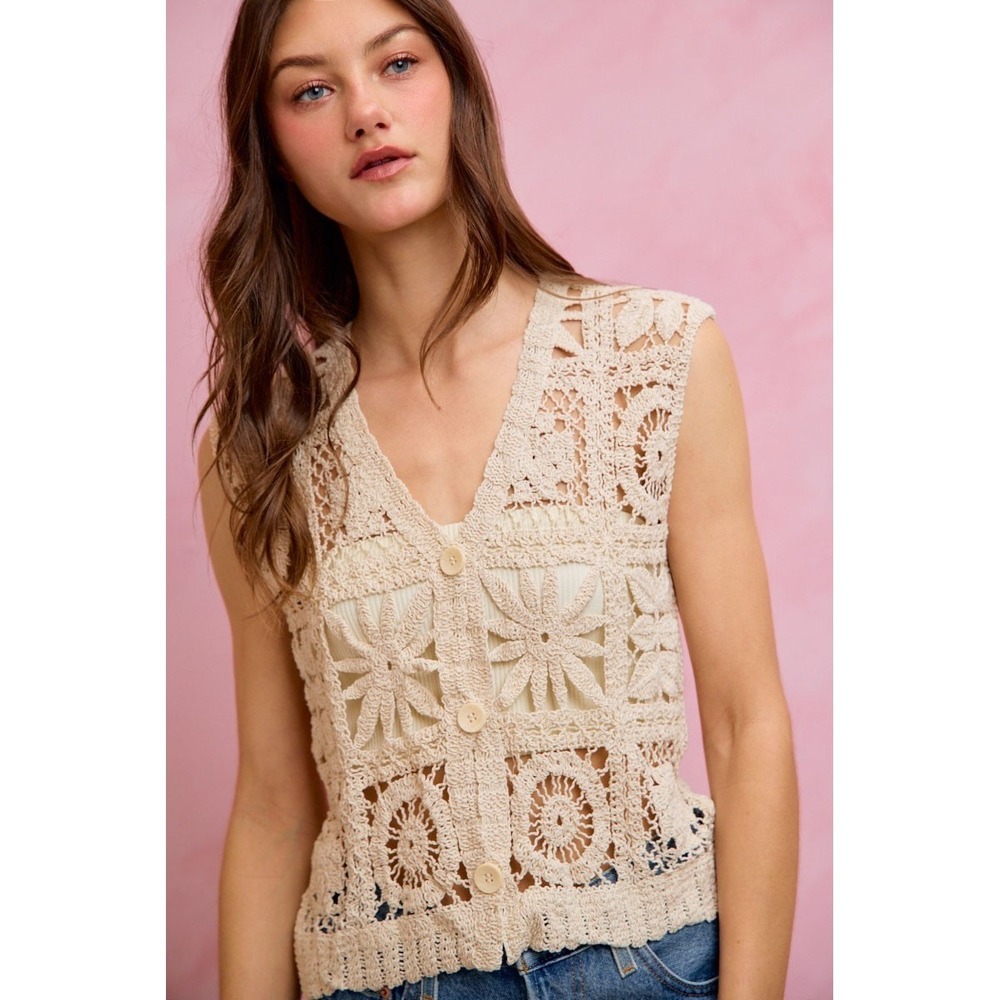 SO ME Summer Crochet Patterned Sleeveless Vest Top - M/L - Picture 1 of 16